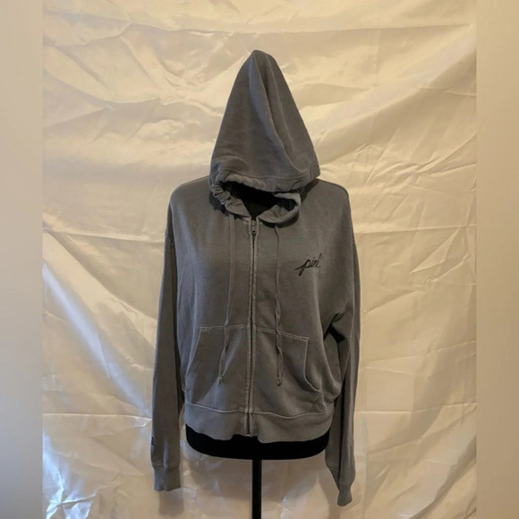 PINK Victoria's Secret Tops - PINK Victorias Secret Logo Cropped Zip-up Hoodie Sweatshirt Small